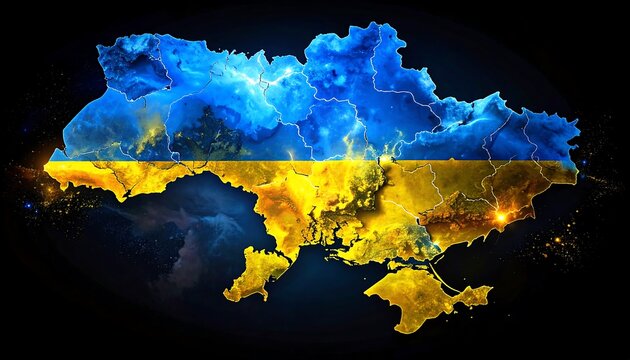 Ukraine map, stylized with nebula effect - Powered by Adobe