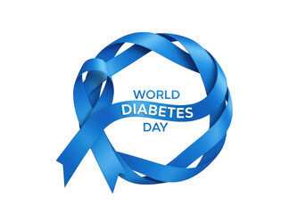 Blue ribbon twisted into a circular shape with the text world diabetes day in the center isolated on transparent background
