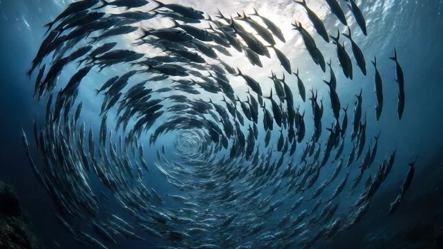 Schools of fish swirl together in a beautiful ocean dance