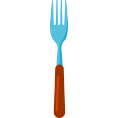 Light Blue Four Tined Fork With Brown Handle Isolated On White Background Kitchen Utensil Object