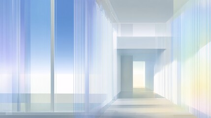 Obraz premium illustration of vertical blinds in closed position against a soft pastel wall background, emphasizing symmetry and calm atmosphere vertical blinds, flat illustration, closed, pastel, soft tone, 