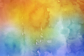 Warm watercolor abstract background with radiant orange, yellow, green, and blue hues, creating a lively, textured surface perfect for creative projects, design, and artistic inspiration.

