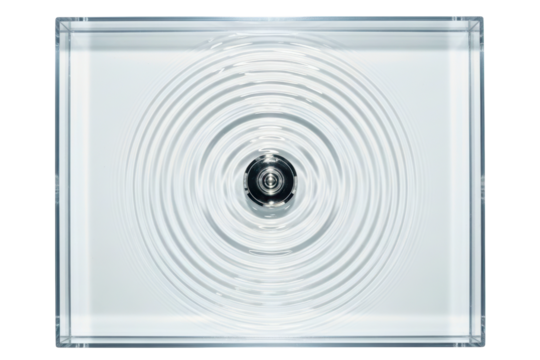 Water ripples spreading in concentric circles from a center point on a transparent background
