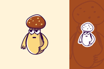 Cute Mushroom Mascot Character Logo – Funny Cartoon Fungi Vector Illustration for Organic Food, Cafe, or Kids Brand Design