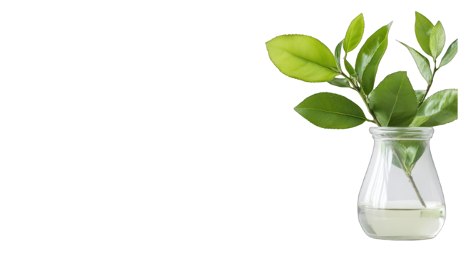 Green leaf sprig in glass vase on transparent background nature concept still life - Powered by Adobe