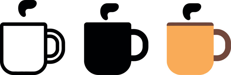 Set of Colorful Coffee Mug Icons Representing Variety and Choice with Steam