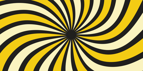 Yellow and Black Spiral Optical Illusion Background – Abstract Retro Pattern