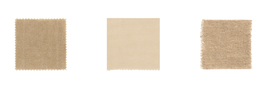 Fabric Swatches In Neutral Tones Set. Textile Design And Material Selection Collection Isolated On Transparent Background