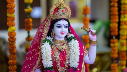 Decorated Idol of Goddess Lakshmi: Hindu Deity of Wealth, Prosperity, and Fortune