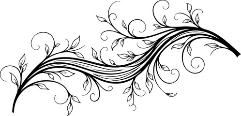 Fototapeta premium Elegant floral flourish with delicate leaves and swirling vines, perfect for wedding invitations, sophisticated branding, and romantic designs, timeless beauty