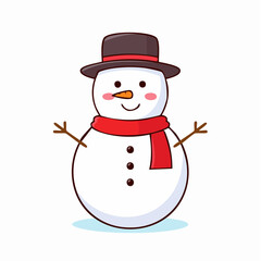 doodle vector design icon Cute smiling snowman with red scarf and ha