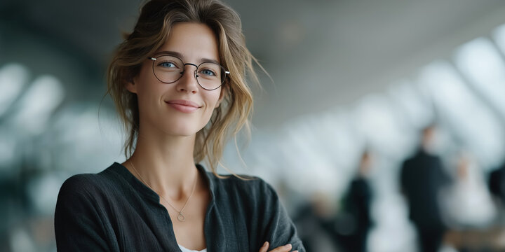 professional woman portrait in modern office confident corporate headshot for business profile - Powered by Adobe