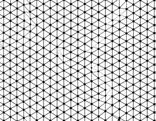 A black-and-white graphic showing a repeating triangular grid with a small, irregular-shaped void created by disconnected lines