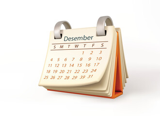 Desk Calendar 3D Icon isolated on white background. Minimal Realistic december Planner Page.