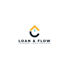 The clean, abstract design combines a home or upward arrow with a C-shape to symbolize protection and cash flow. The central dollar sign emphasizes the financial focus and simplified personal loans.