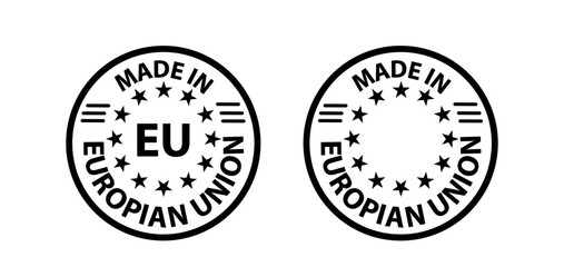 set of stamps. made in EU logo. europian union badge symbol. made in europe icon png and vector illustration on transparent background