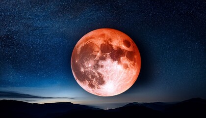 Fototapeta premium Total Lunar Eclipse Blood Moon With Stars In Night Sky