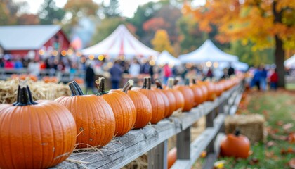 Autumn Daze: Seasonal Decoration with Pumpkins and Hay Bales. Seasonal Holiday Background