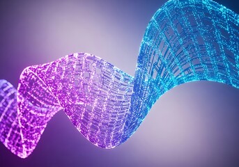 Abstract digital wave with glowing particles on a purple background