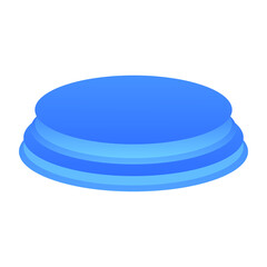 3d blue podium with stacked cosmetic containers and skincare jars isolated on white background