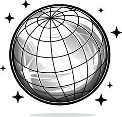 Black and white globe with stars and shadow world earth 1