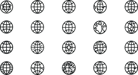 Collection of Globe Icons with Varied Designs earth