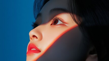 Captivating Portrait of a Woman with Striking Features in Dramatic Light and Shadow Play