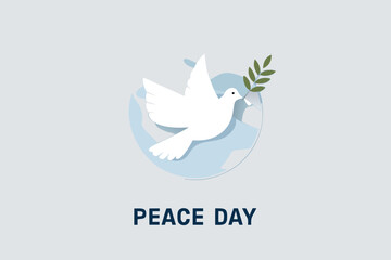White dove with olive branch and peace day text vector
