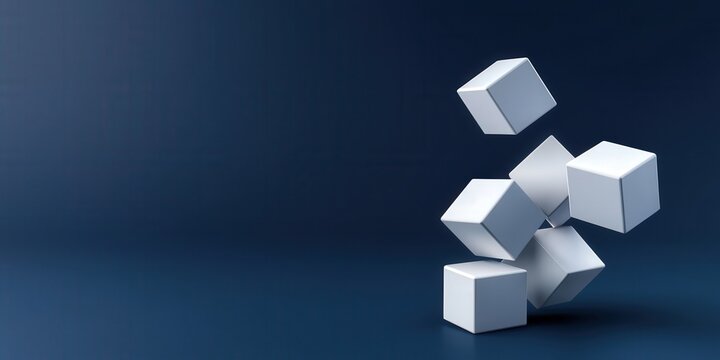 legal intellectual property negotiation concept. Falling white cubes on a dark blue background.