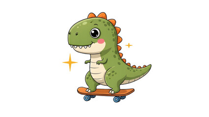Fototapeta premium Cute Skating Dinosaur Vector Illustration | Adorable Dino on Skateboard | Transparent Background Cartoon Design