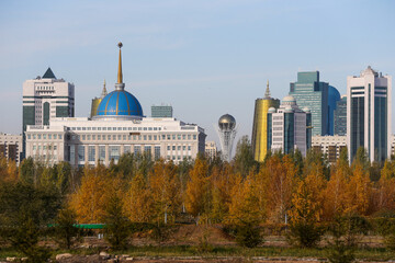 Obraz premium Astana is the capital of the Republic of Kazakhstan. The city is located in the north of the country, on the banks of the Ishim River. 