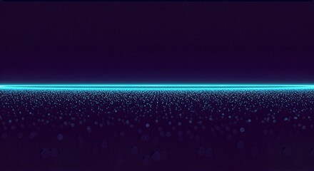 A glowing cyan horizon line over a vast, dark field of sparkling digital particles.
