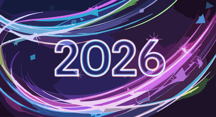 New Year 2026 Greeting Card with Snowflakes and Lights