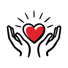 Obraz premium Heart Shape on Hand Vector – Love, Care and Support Concept Illustration