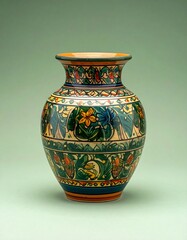 Decorative ceramic vase featuring floral and figurative designs