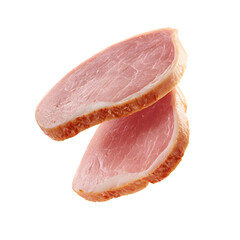 Sliced smoked ham, Canadian bacon. Two delicious pork loin slices isolated for breakfast or sandwich design.