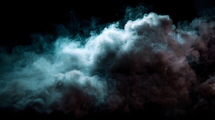 Fototapeta premium A dramatic cloud of colored smoke swirls against a dark background showcasing ethereal textures and moody lighting