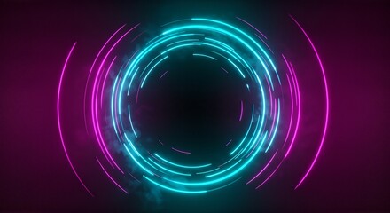 Abstract neon circles in cyan and magenta colors, creating a futuristic design.