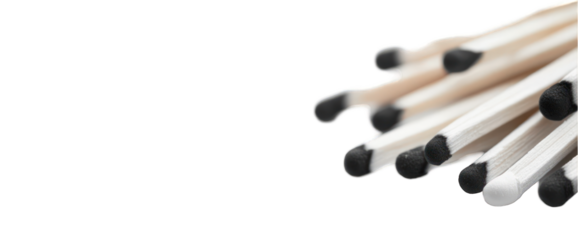 Group of matches close up isolated on transparent background