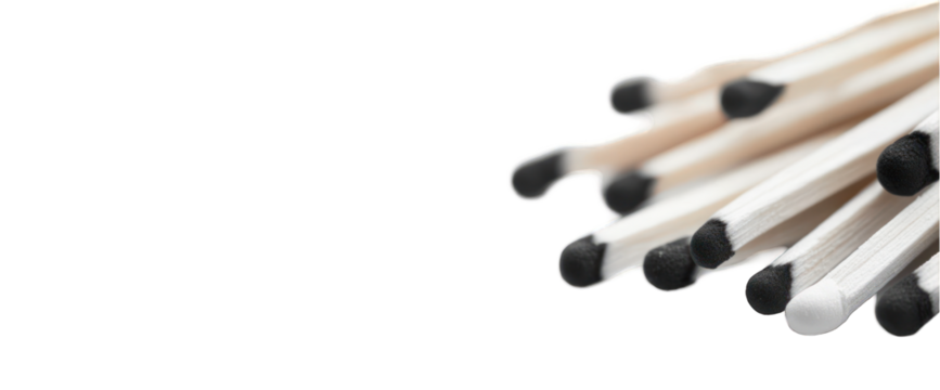 Group of matches close up isolated on transparent background