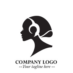 Head of Beautiful Woman as Robot Logo Symbol in Black on the White Background Futuristic Design