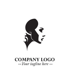 Head of Beautiful Woman as Robot Logo Symbol in Black on the White Background Futuristic Design
