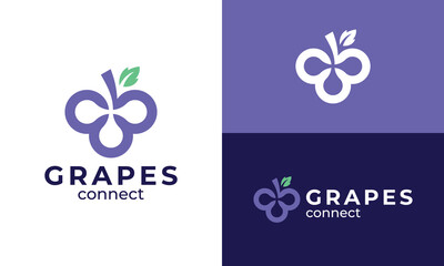 Grape tech logo design vector illustration. Grapes design graphic with technology system connection style. Icon, symbols, creative
