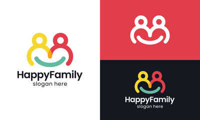 Happy family logo design vector illustration. Team concept with a smile graphic logo design. Icon, symbols, creative