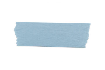 Pale blue paper adhesive tape strip with torn edges, sticky element, washi style, transparent background