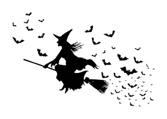 PNG Witch silhouette with flying bats.