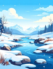 Winter landscape with a flowing stream