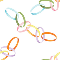 Seamless pattern of paper garland. Watercolor illustration. For fabric, wallpaper, packing paper, greeting cards, design, decoration and illustration.