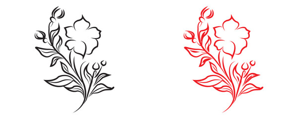 Minimal botanical leaf line art vector. Tattoo flower icon. simple botanical line drawings featuring delicate leaves and branches, ideal for logos, tattoos, invitations, and modern decor.