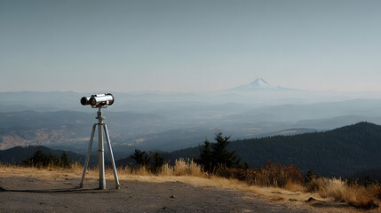 Scenic view of binoculars overlooking a mountain range on a sunny day